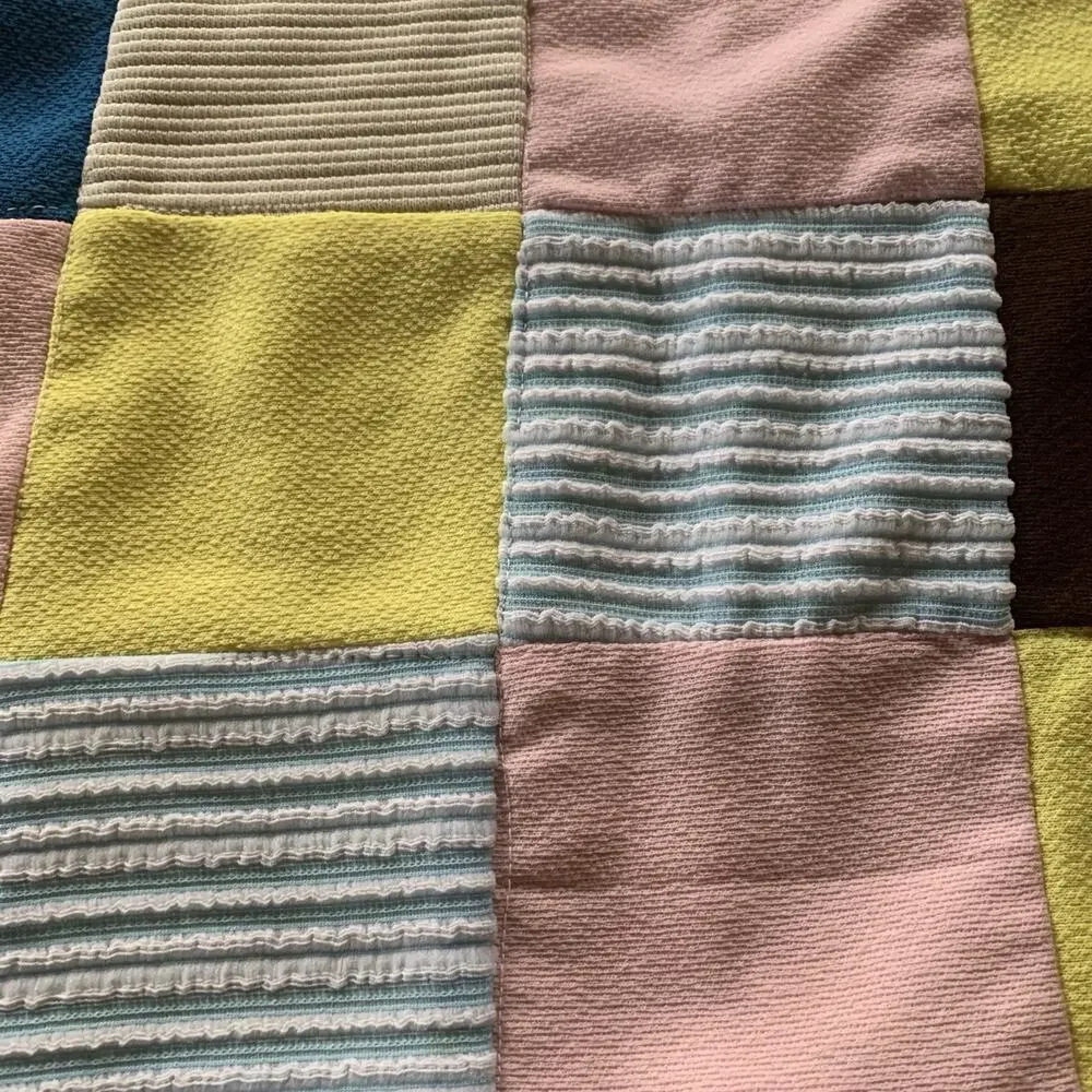 Vintage 70's Handmade Patchwork Quilt Crib Lap Polyester 38